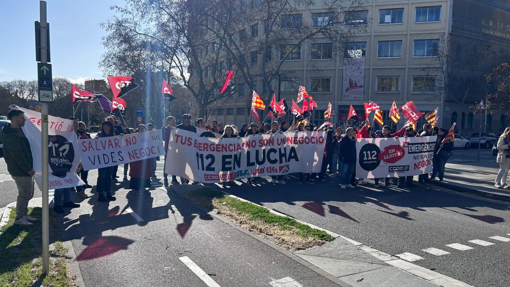 Concentración de los trabajadores del 112 en Barcelona