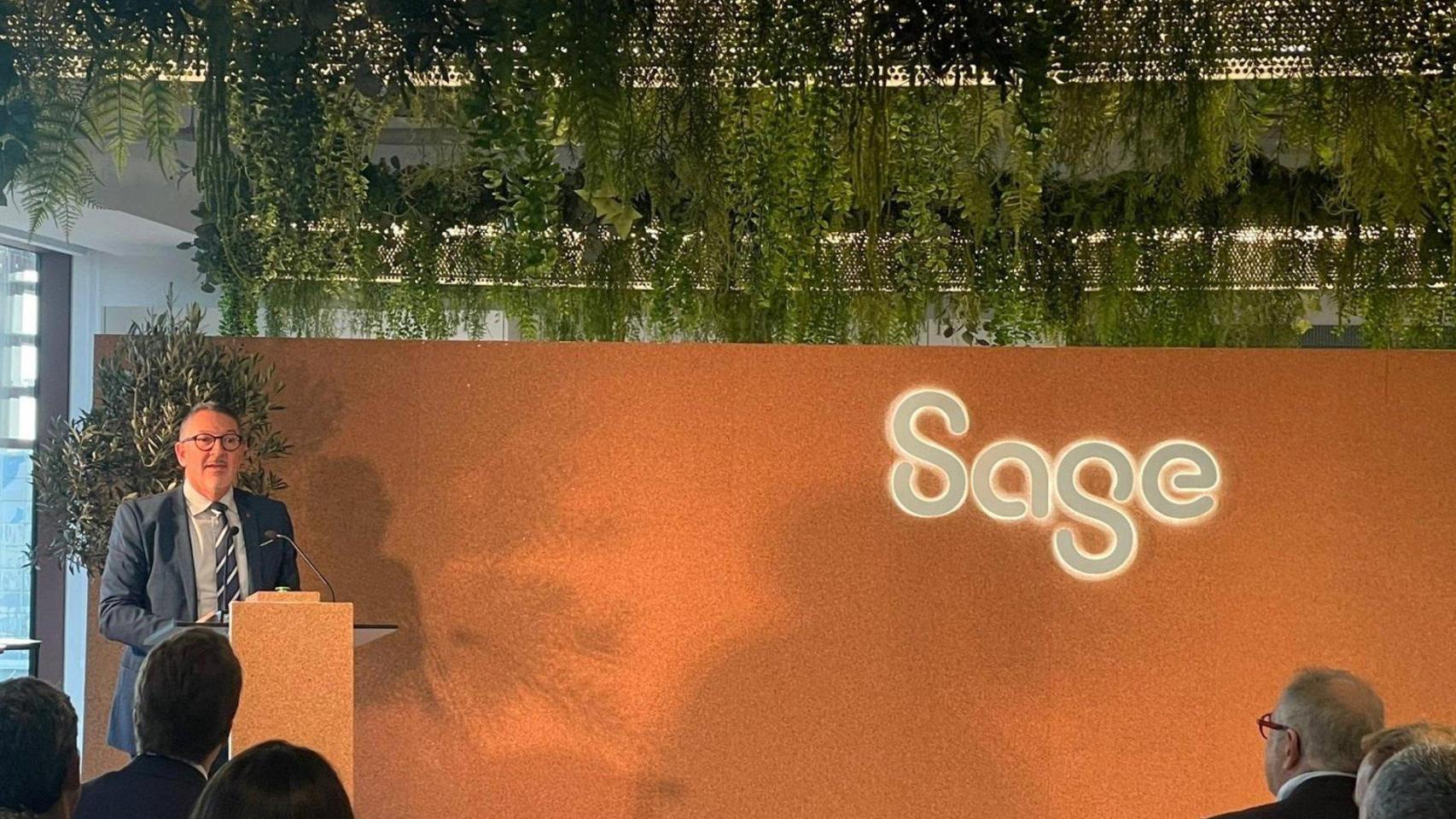 El conseller de Empresa y Trabajo, Miquel Sàmper, este miércoles durante la inauguración del hub de Sage en Barcelona