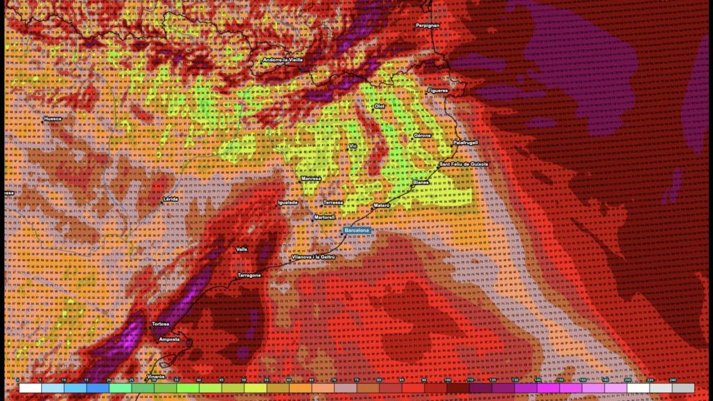 Mapa de previsión del viento en Barcelona para el jueves