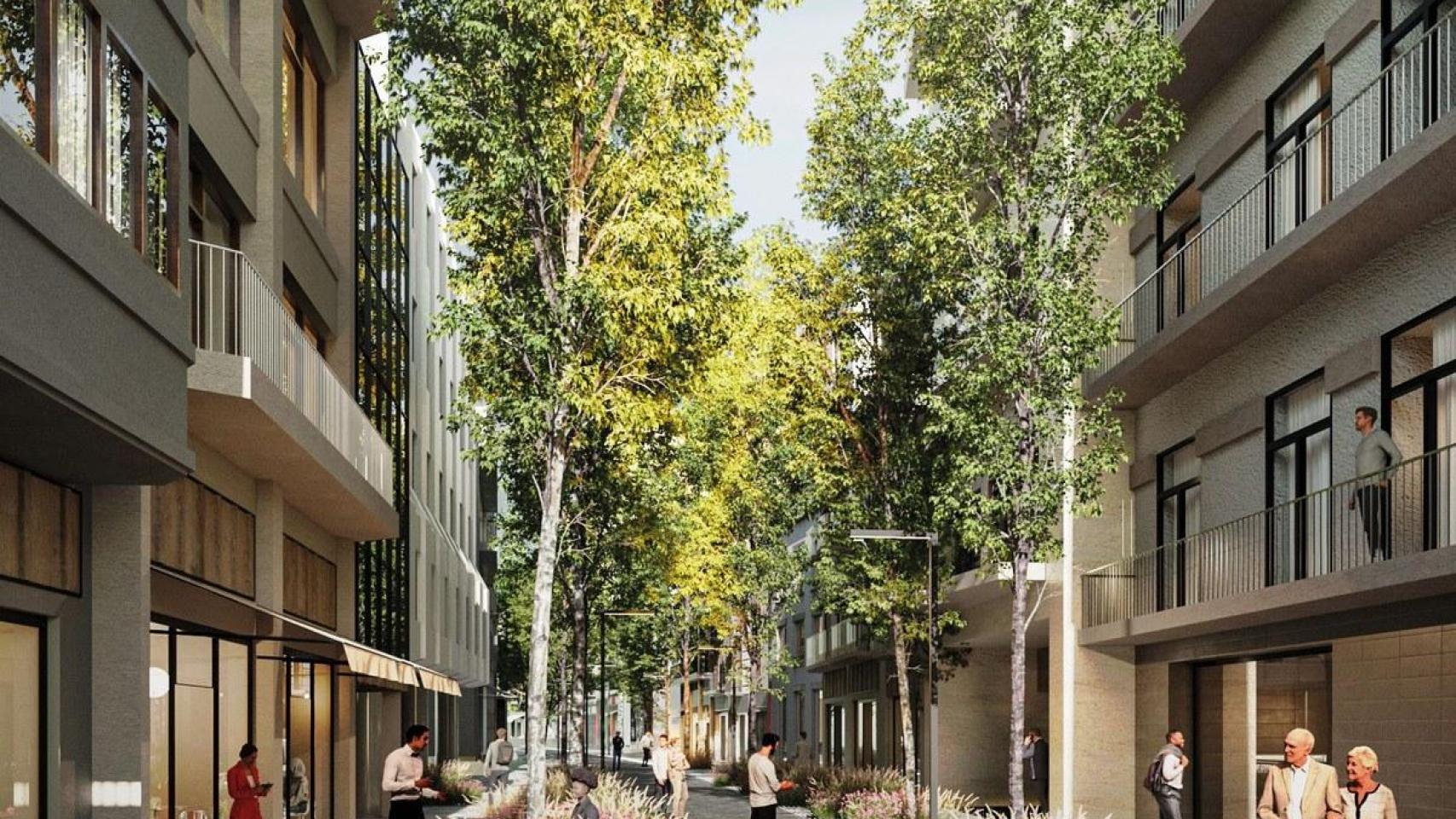 Render de la transformación de la calle de Francesc Layret de Badalona