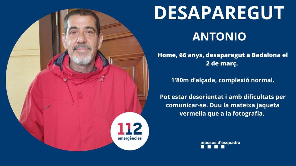 Antonio el hombre desaparecido en Badalona