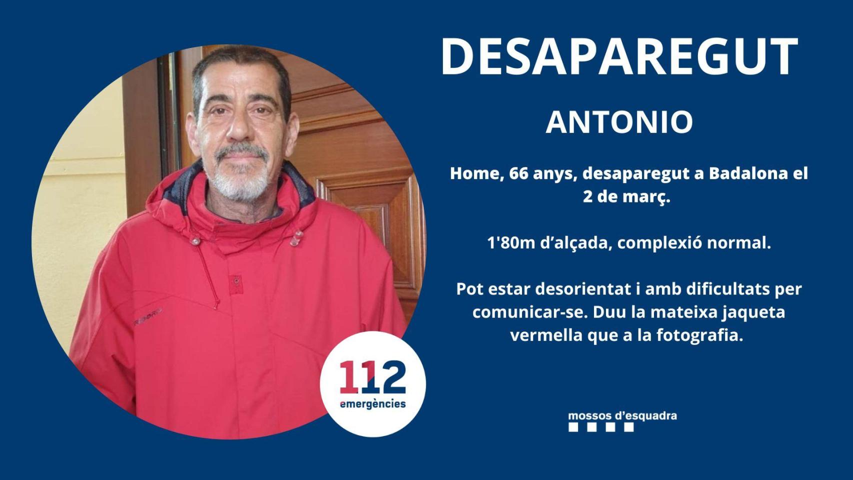Antonio el hombre desaparecido en Badalona
