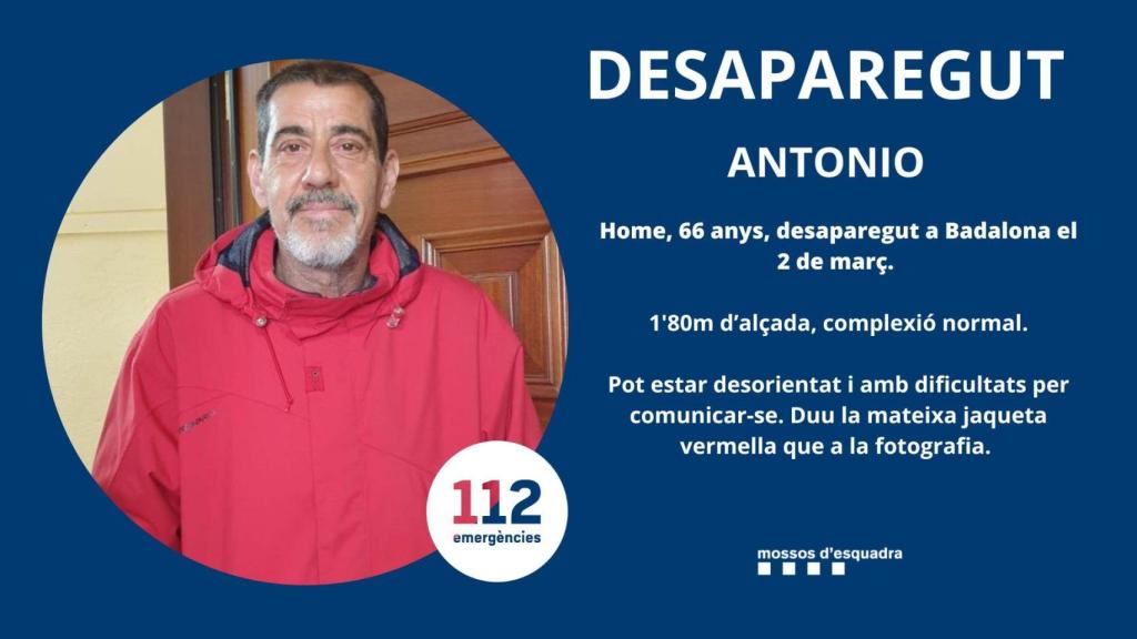 Antonio el hombre desaparecido en Badalona
