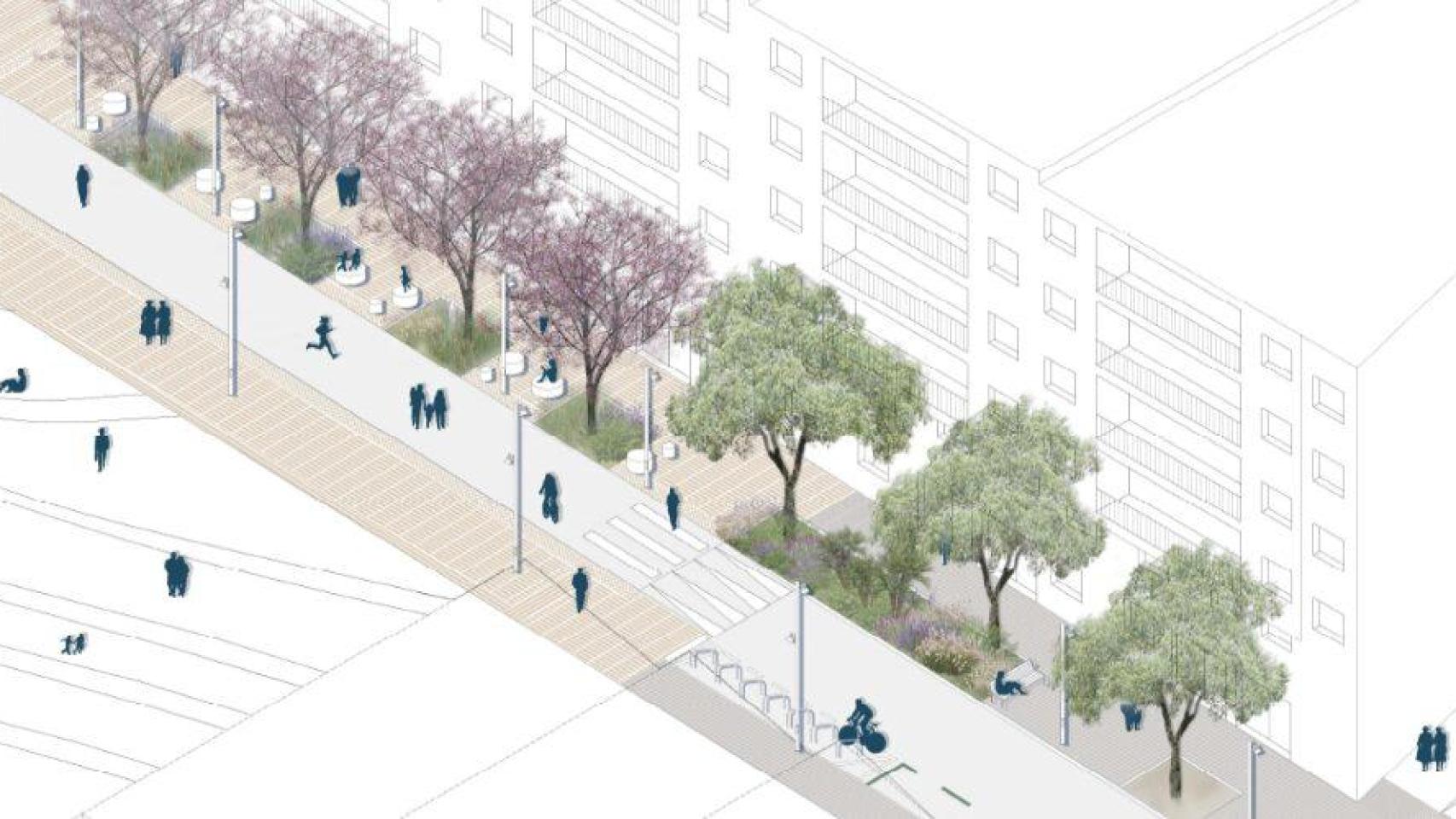 Render de la calle Mossèn Amadeu Oller de Barcelona