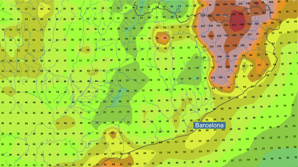 Mapa de previsió amb l'acumulació de pluja