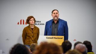 El presidente de ERC, Oriol Junqueras, y la secretaria general, Elisenda Alamany, en el Consell Nacional de este sábado