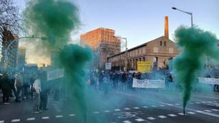Protestas de los profesores en la Gran Via este lunes 16 de marzo