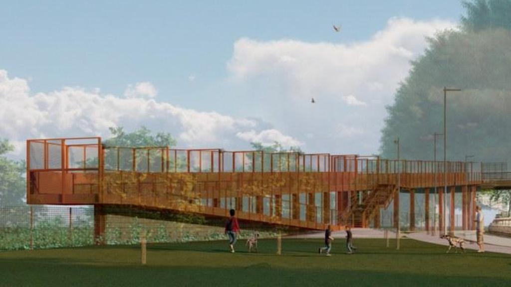 Render de la pasarela que conectará el skatepark con el centro comercial Ànec Blau