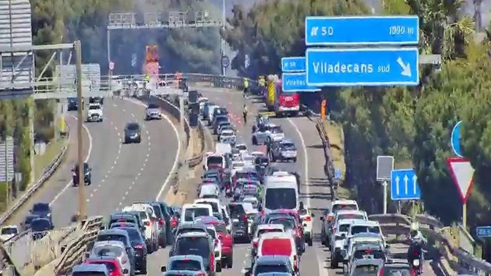 Estado de la carretera C-32 a la altura de Gavà (Bracelona)