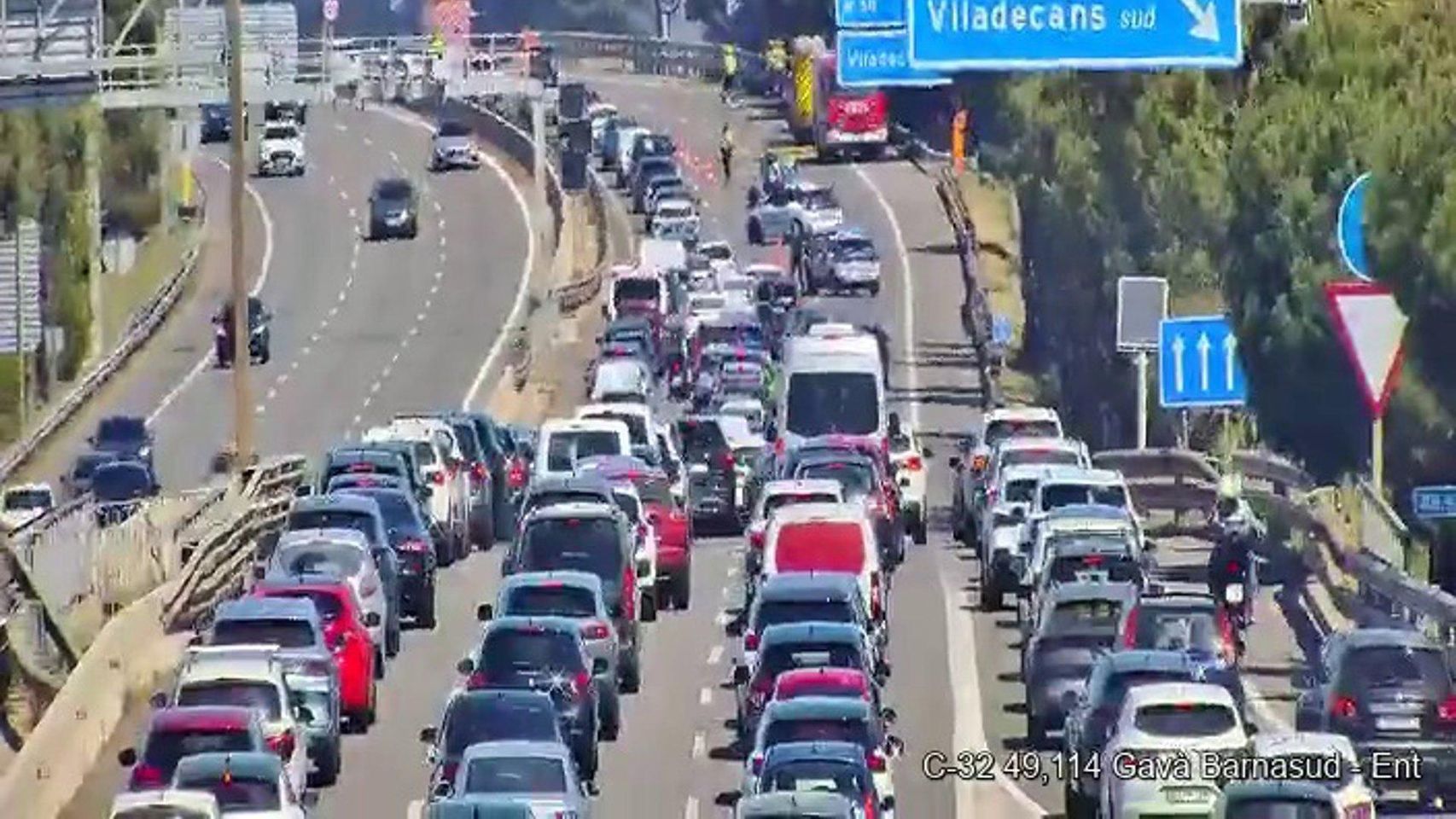 Estado de la carretera C-32 a la altura de Gavà (Bracelona)
