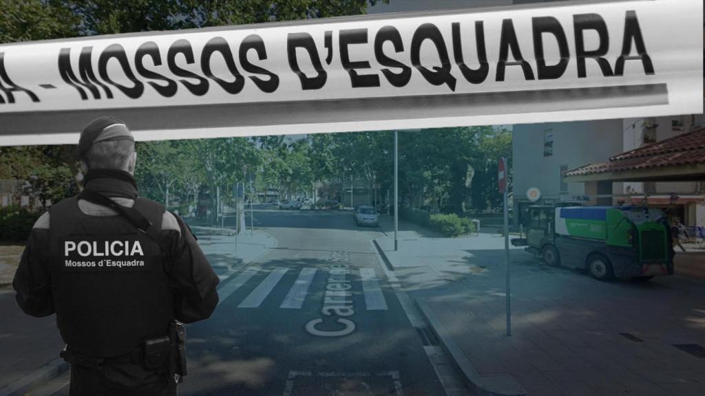 Fotomontaje del paseo de Mollerussa del Bon Pastor y un agente de los Mossos d'Esquadra