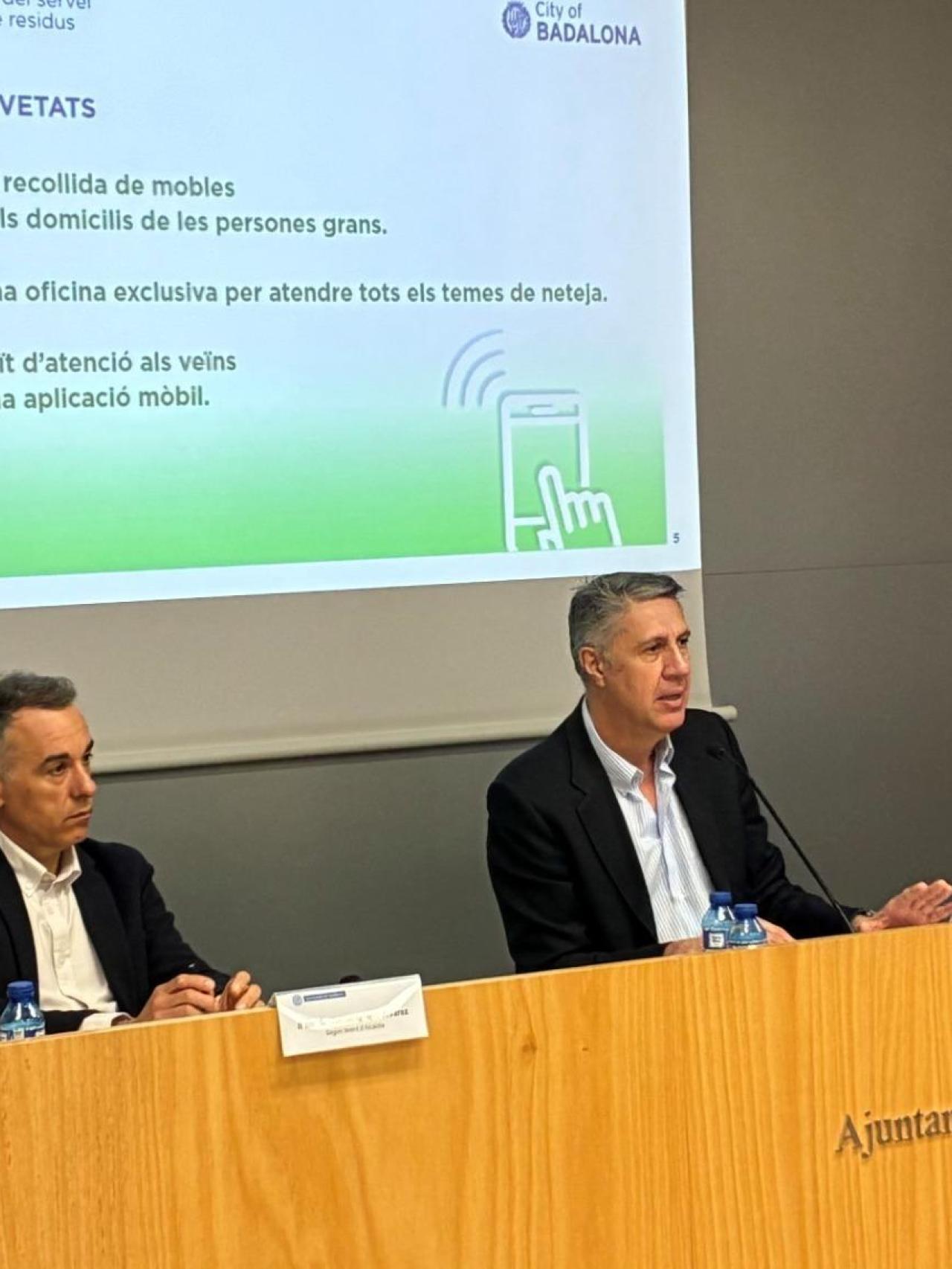 Xavier García Albiol, Daniel Gracia y David Mejía en la rueda de prensa de este jueves