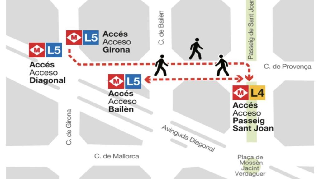 Señalización del recorrido con el acceso cerrado