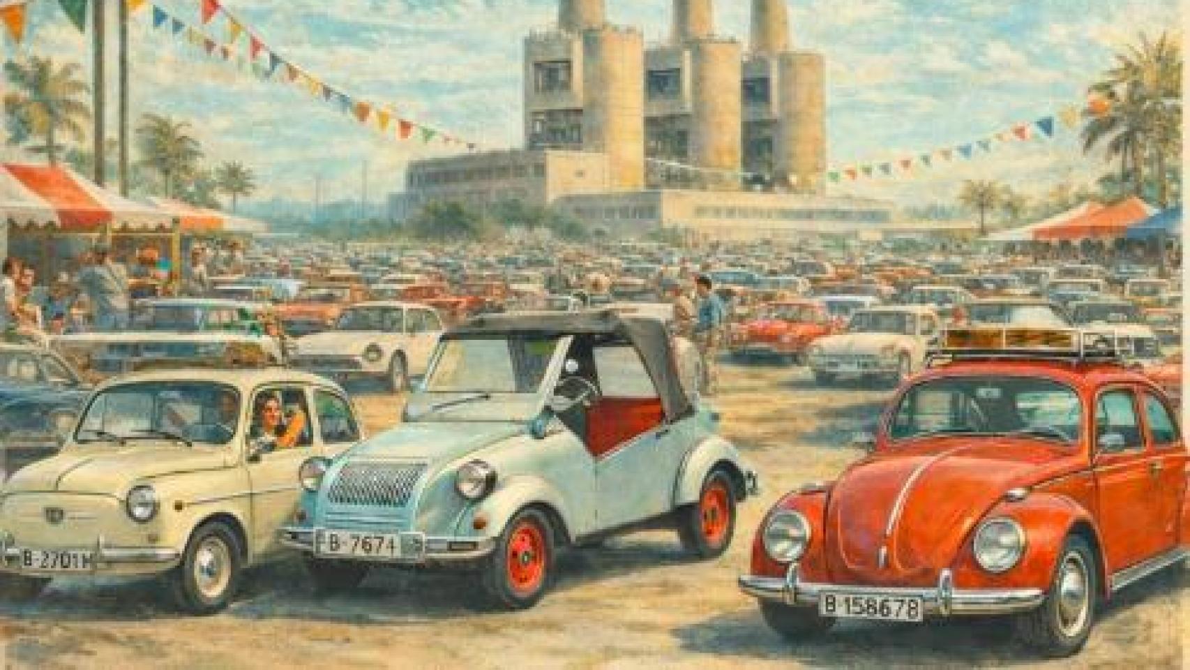 Cartel de la gran quedada de coches clásicos de Sant Adrià