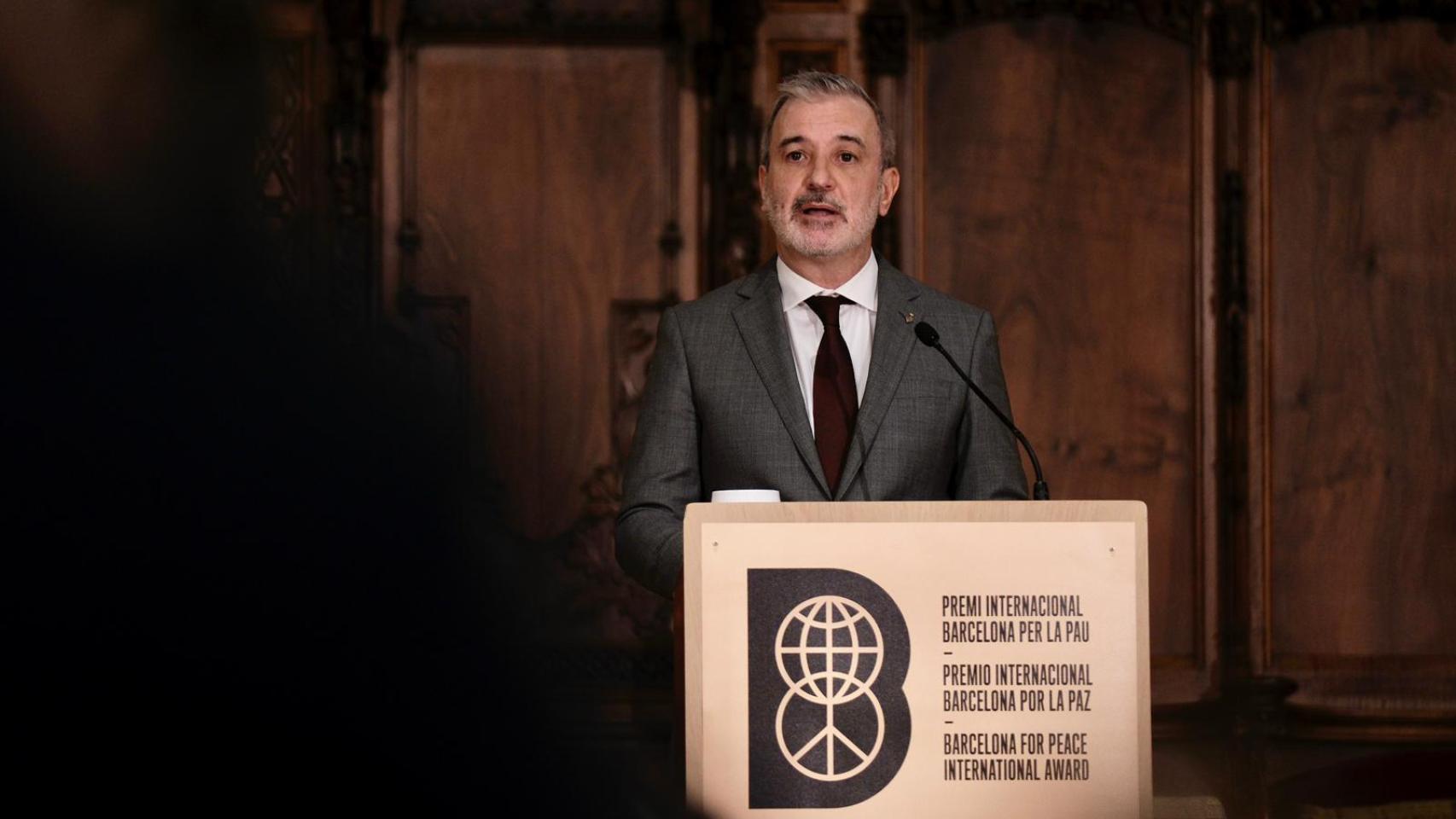 Jaume Collboni, alcalde de Barcelona, durante la presentación del I Premio Internacional de la Paz