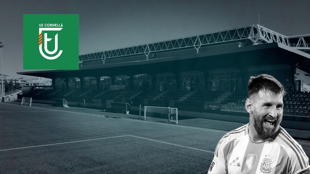 Montaje de Leo Messi y el estadio de la UE Cornellà