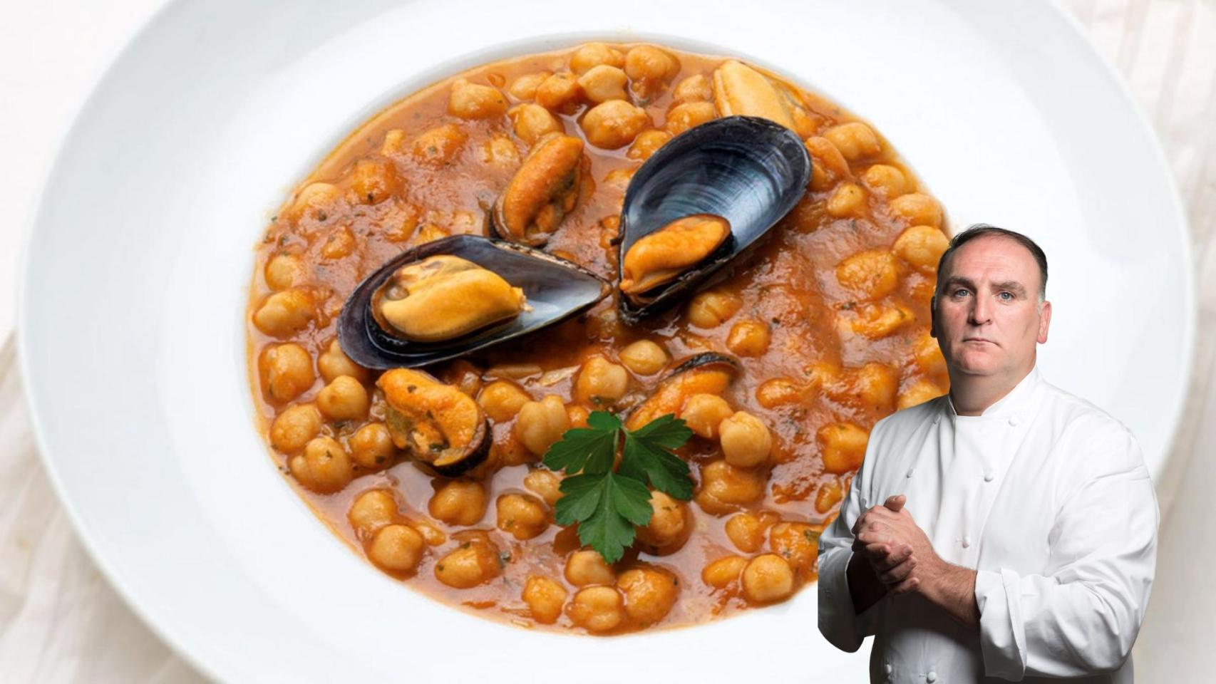 Montaje guiso de garbanzo con mejillones y el chef José Andrés / MA