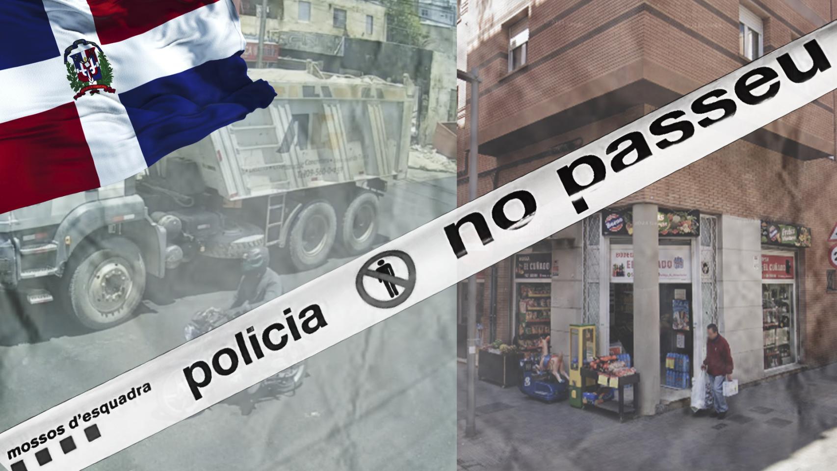 Fotomontaje del sicario de República Dominicana y la tienda donde tuvo lugar el tiroteo en Barcelona