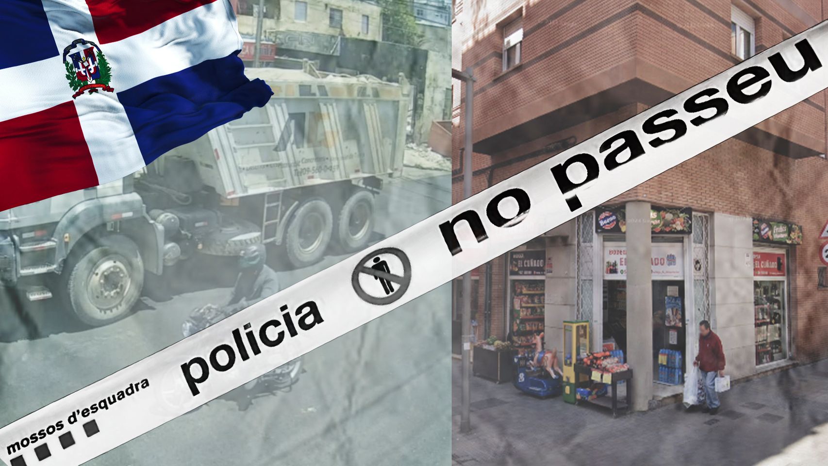 Fotomontaje del sicario de República Dominicana y la tienda donde tuvo lugar el tiroteo en Barcelona