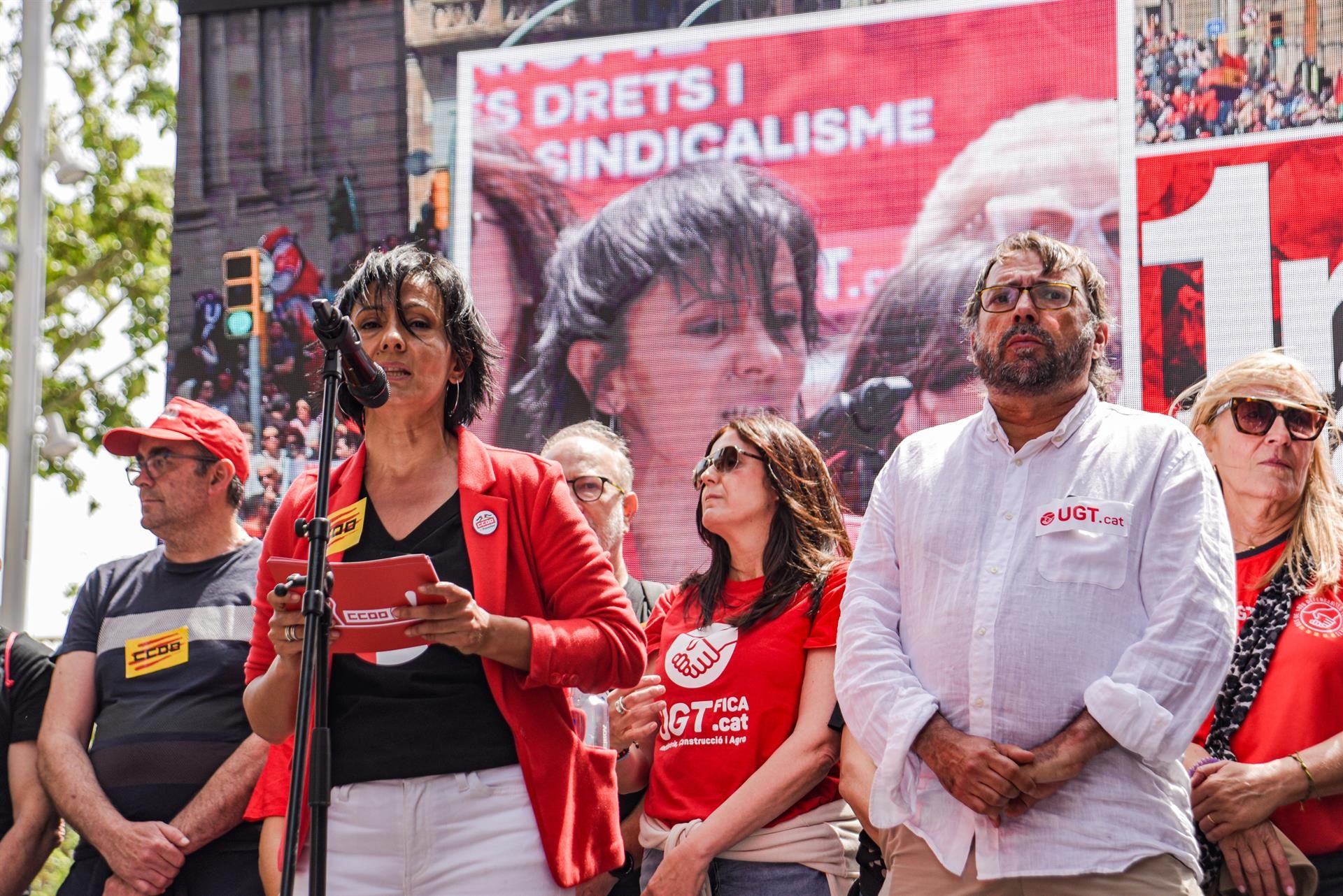 La secretària general de CC.OO. de Catalunya Belén López i el secretari general de CC.OO. de Catalunya Camil Ros