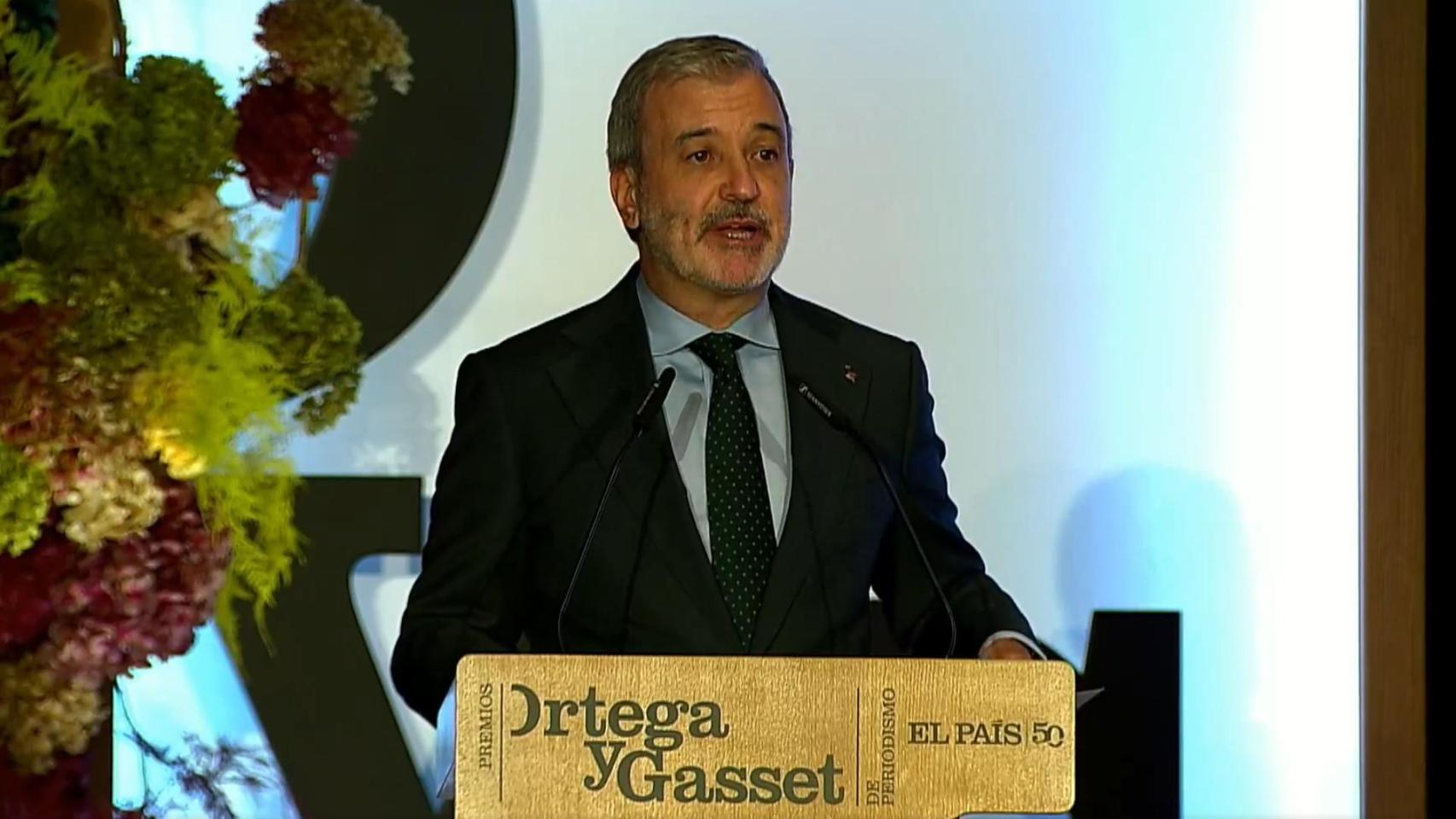 El alcalde de Barcelona, Jaume Collboni, durante su intervención en los premios Ortega y Gasset de Periodismo