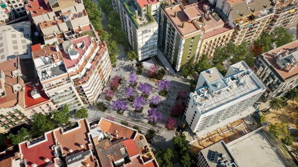 La plaça Borrell de Barcelona en una imatge d'arxiu