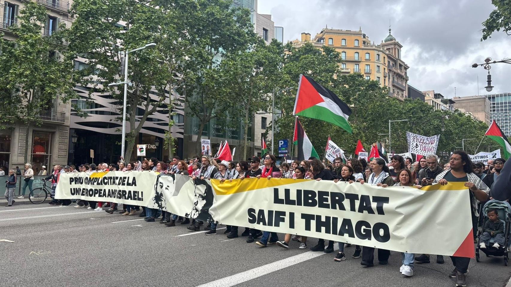 Manifestación en Barcelona para pedir la liberación de los activistas de la Global Sumud Flotilla