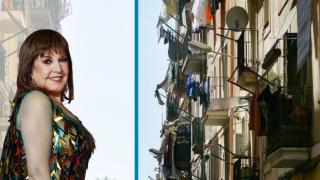 Montaje de Loles León con su barrio de fondo