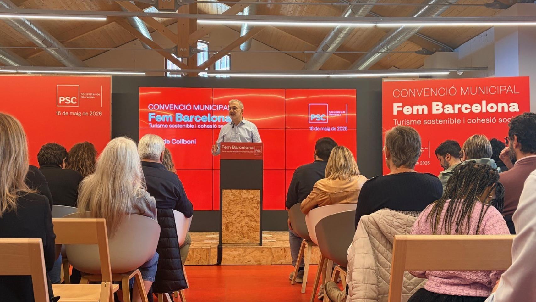 El alcalde de Barcelona, Jaume Collboni, en la convención celebrada por la federación barcelonesa del PSC