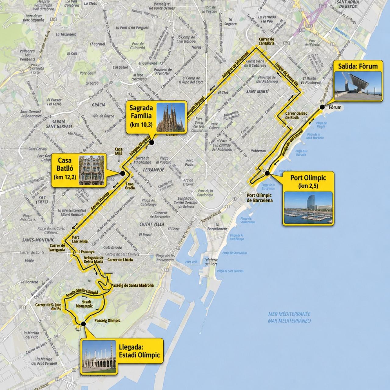 Recorrido de la primera etapa del Tour con localizaciones destacadas