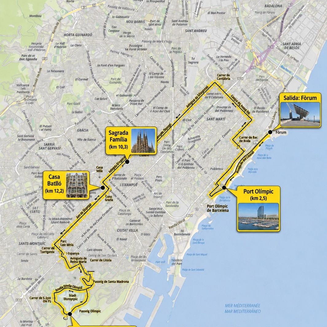 Recorregut de la primera etapa del Tour amb localitzacions destacades