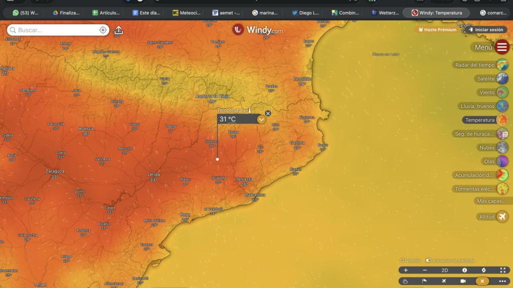 Mapa de temperatura en superficie para el primer episodio de calor de este año