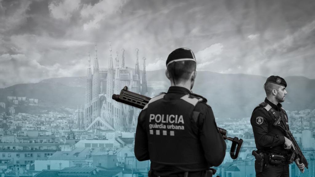 Fotomontaje de armas y agentes de la Guardia Urbana en Barcelona