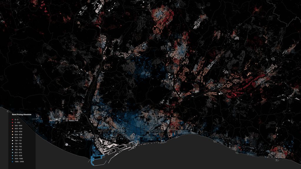 Mapa del bessó digital d'Aretian amb la classificació de preus de l'habitatge a la regió metropolitana de Barcelona