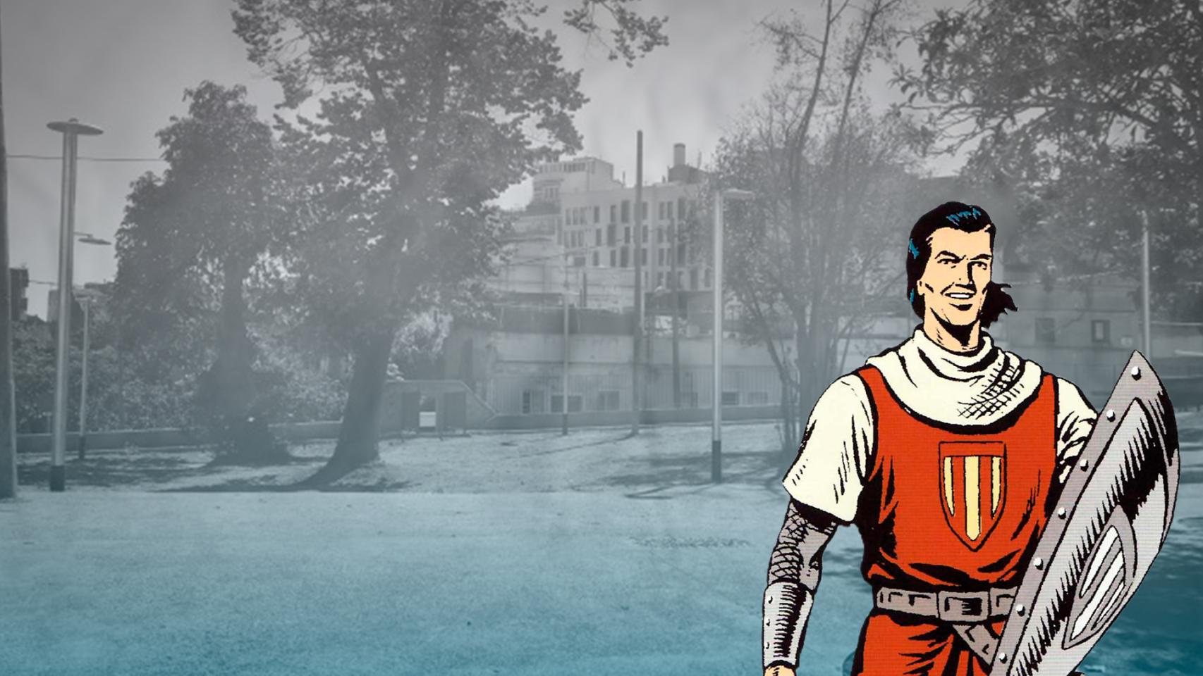 Plaza de Vallcarca para la que se ha propuesto el nombre de 'Capitán Trueno', junto al personaje de cómic