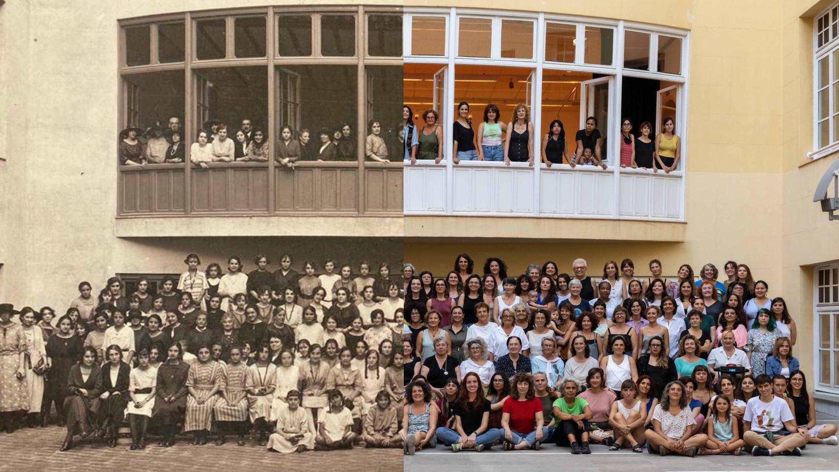 Montaje de dos fotos de las mujeres de La Bonne en 1922 y en 2023