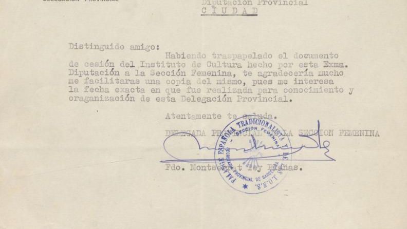 Còpia del document de cessió a la Falange