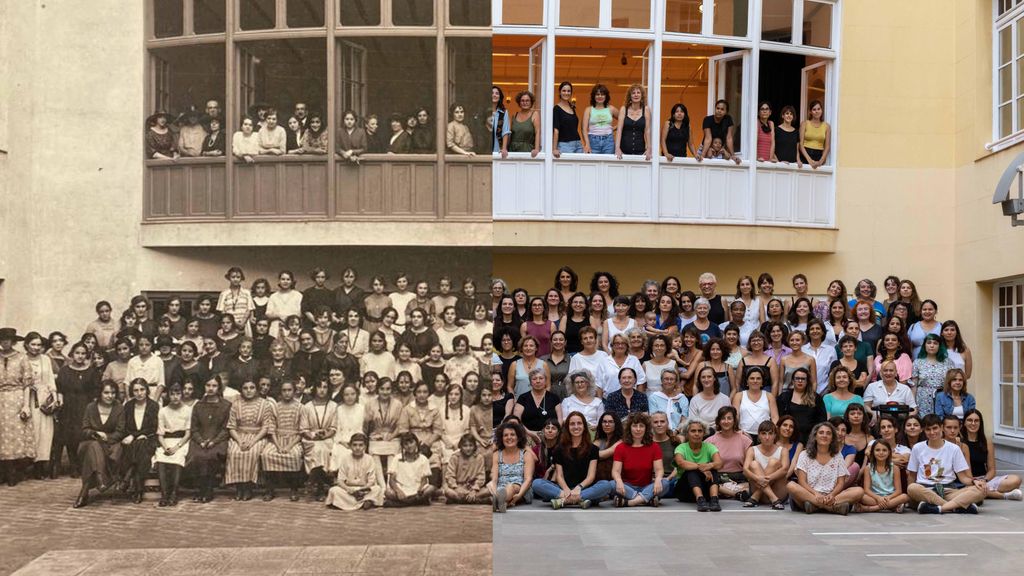 Montaje de dos fotos de las mujeres de La Bonne en 1922 y en 2023