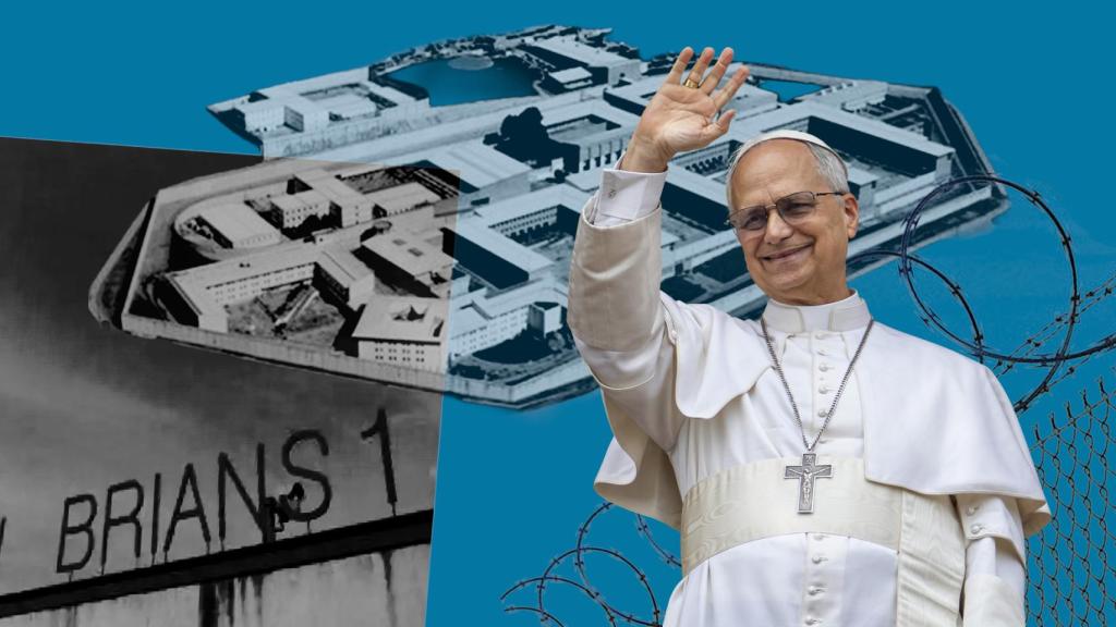 Fotomontaje de León XIV sobre la prisión de Brians 1